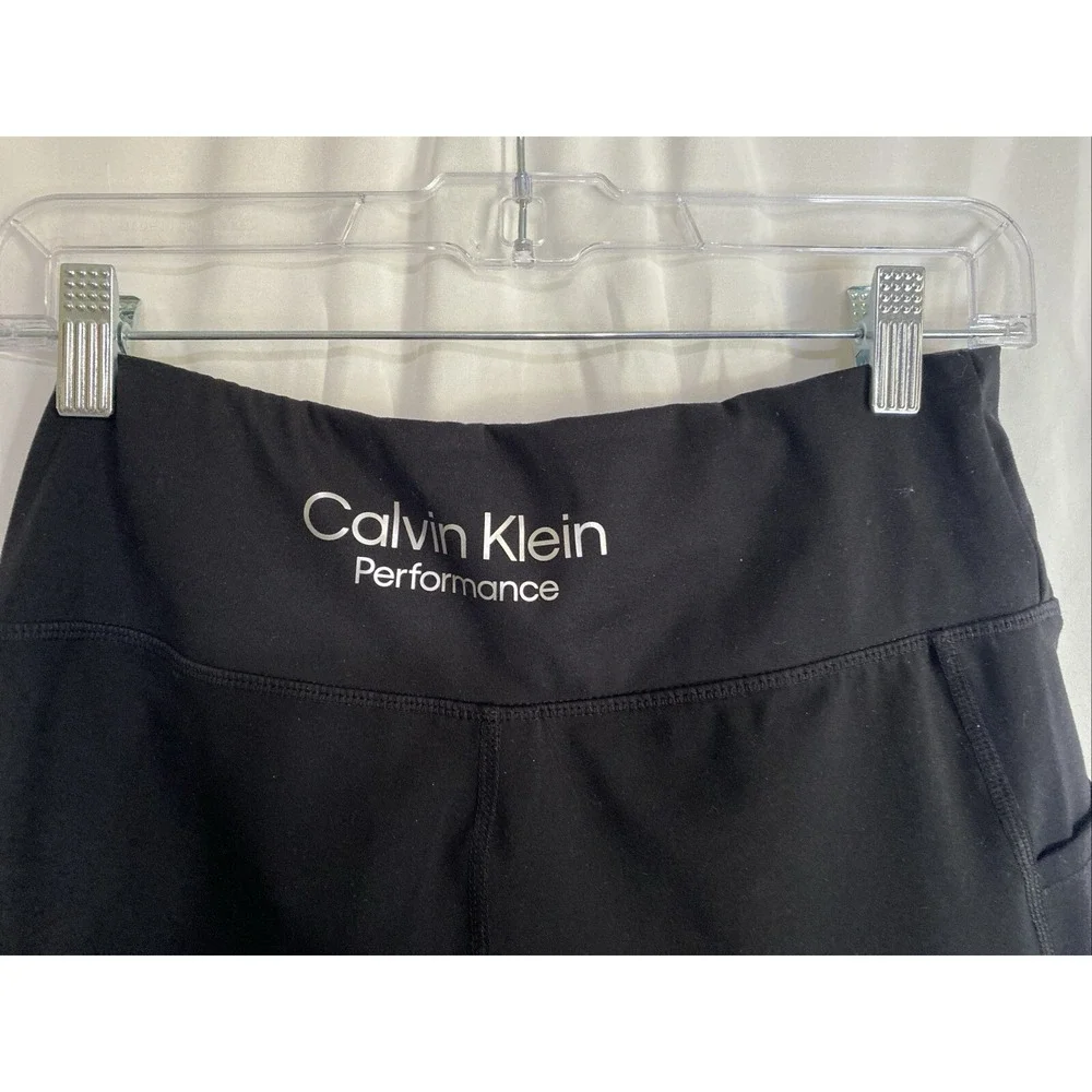 Calvin Klein Performance Womens Black Logo Biker Shorts High Waist Side Pocket L
